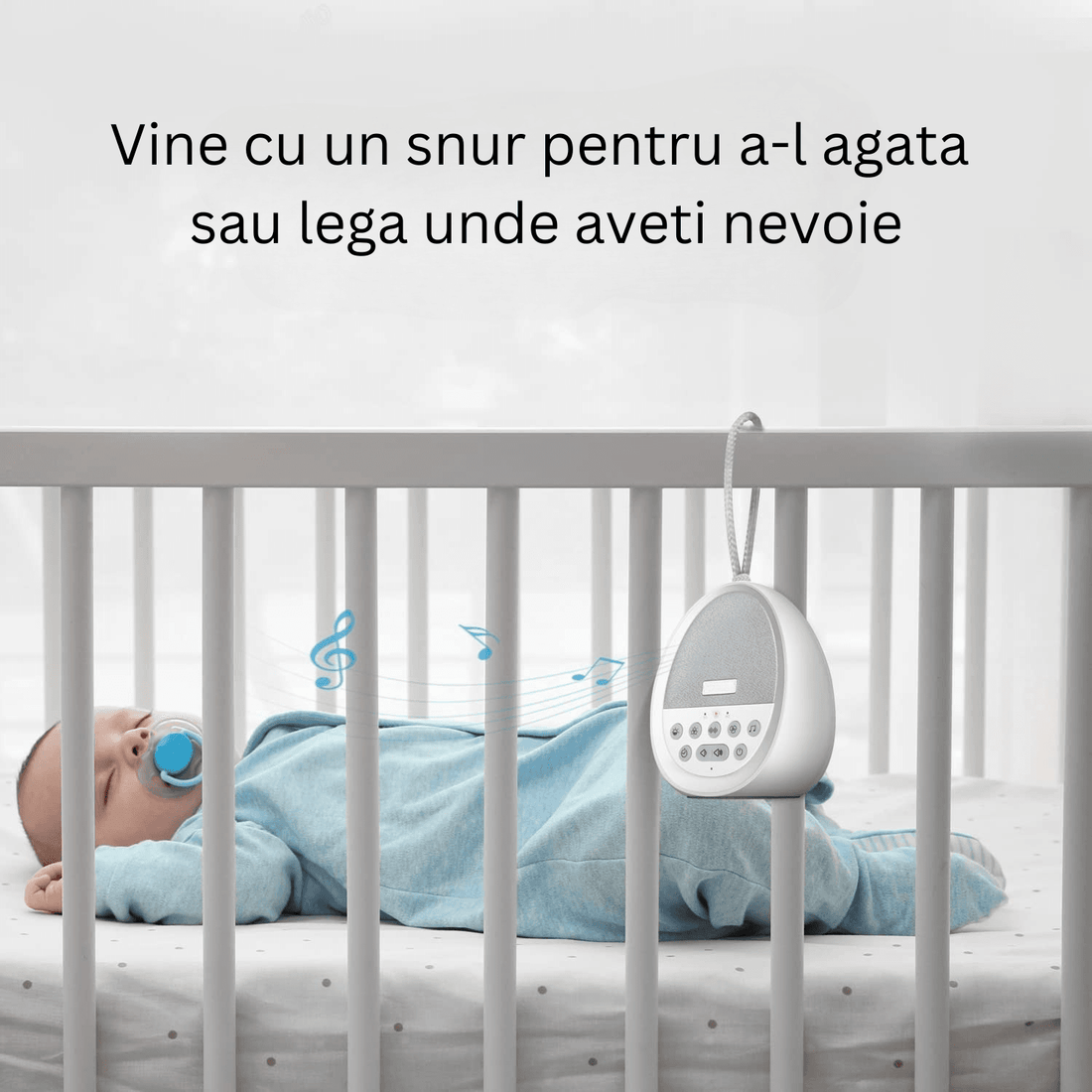 Dispozitiv Sunete Albe, 29 Sunete HD, Portabil, Acumulator 1200mAh, Timer, Lumină de Veghe, Alb