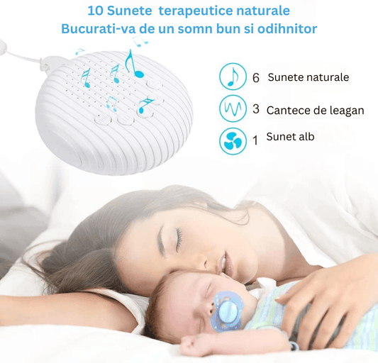 Dispozitiv Sunete Albe, 10 Sunete, Portabil, Timer, Autonomie 24h, Reîncărcabil, Alb