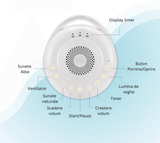 Dispozitiv Sunete Albe, 24 Sunete HD, Portabil, Reîncărcabil, Baterie 20H, Lumină de Veghe, 3 Niveluri Intensitate Culoare