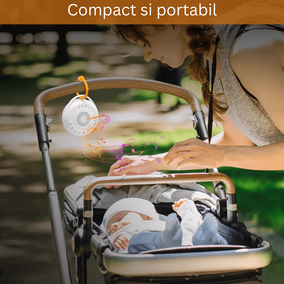 Dispozitiv Sunete Albe, 24 Sunete HD, Portabil, Reîncărcabil, Baterie 20H, Lumină de Veghe, 3 Niveluri Intensitate Culoare