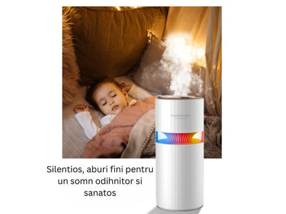 Mini Umidificator USB cu Difuzor Aromaterapie și Lumini LED, 400ml, 2 Moduri, Alb