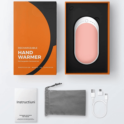 Încălzitor de Mâini Elindor® 5200mAh, Powerbank, USB-C, 12W, 3 Trepte, 4-8 Ore, Roz