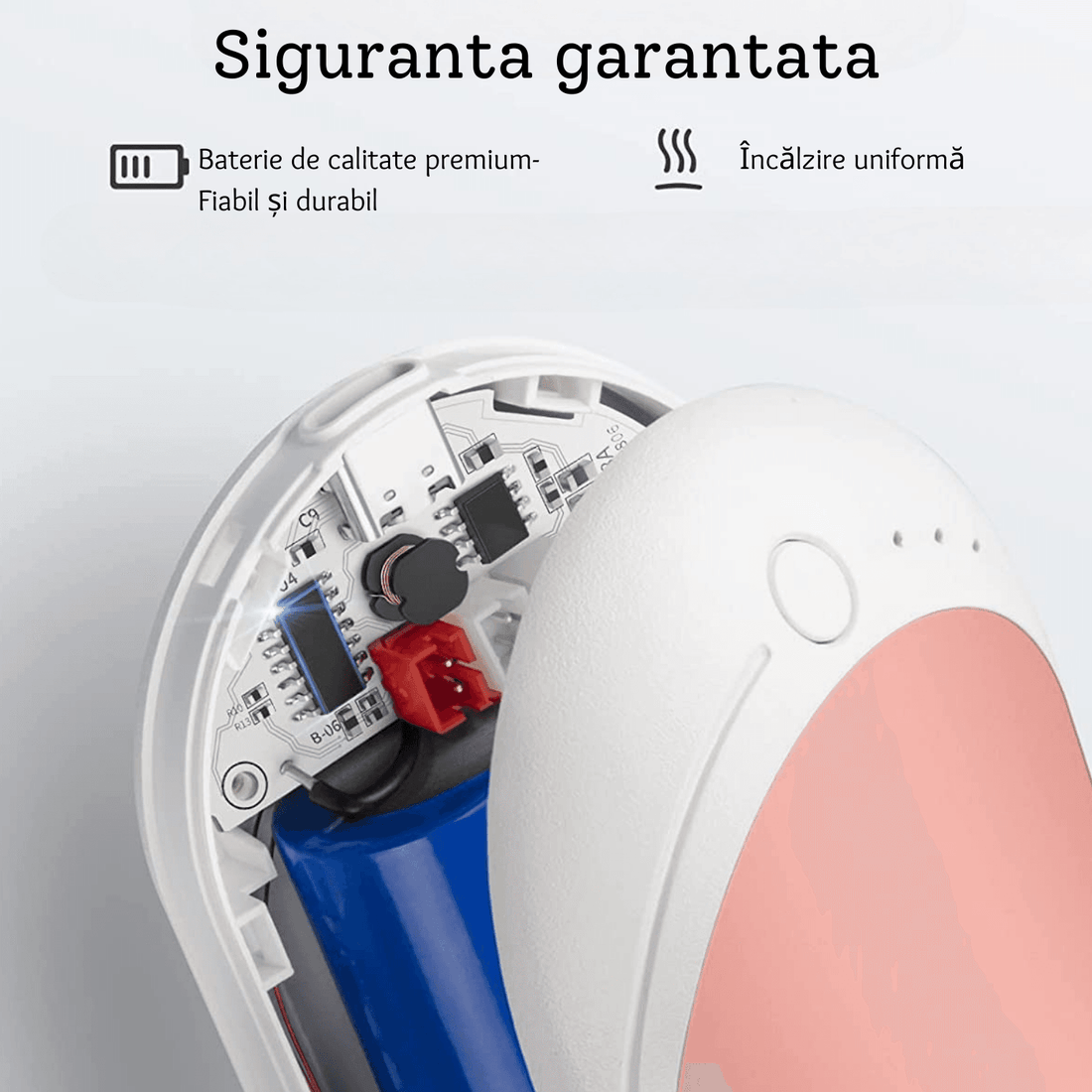 Încălzitor de Mâini Elindor® 5200mAh, Powerbank, USB-C, 12W, 3 Trepte, 4-8 Ore, Roz