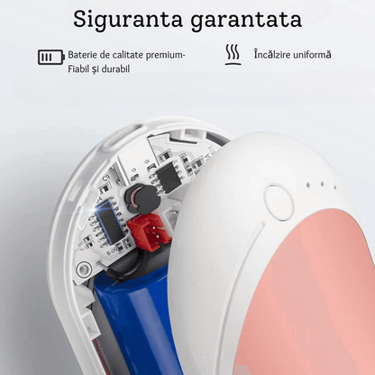 Încălzitor de Mâini Elindor® 5200mAh, Powerbank, USB-C, 12W, 3 Trepte, 4-8 Ore, Roz