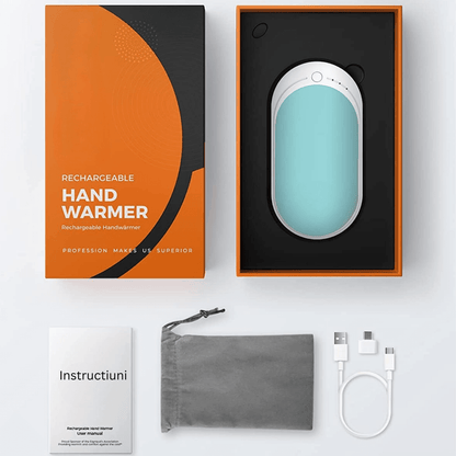 Încălzitor de Mâini Elindor® 5200mAh, Powerbank, USB-C, 12W, 3 Trepte, 4-8 Ore, Albastru