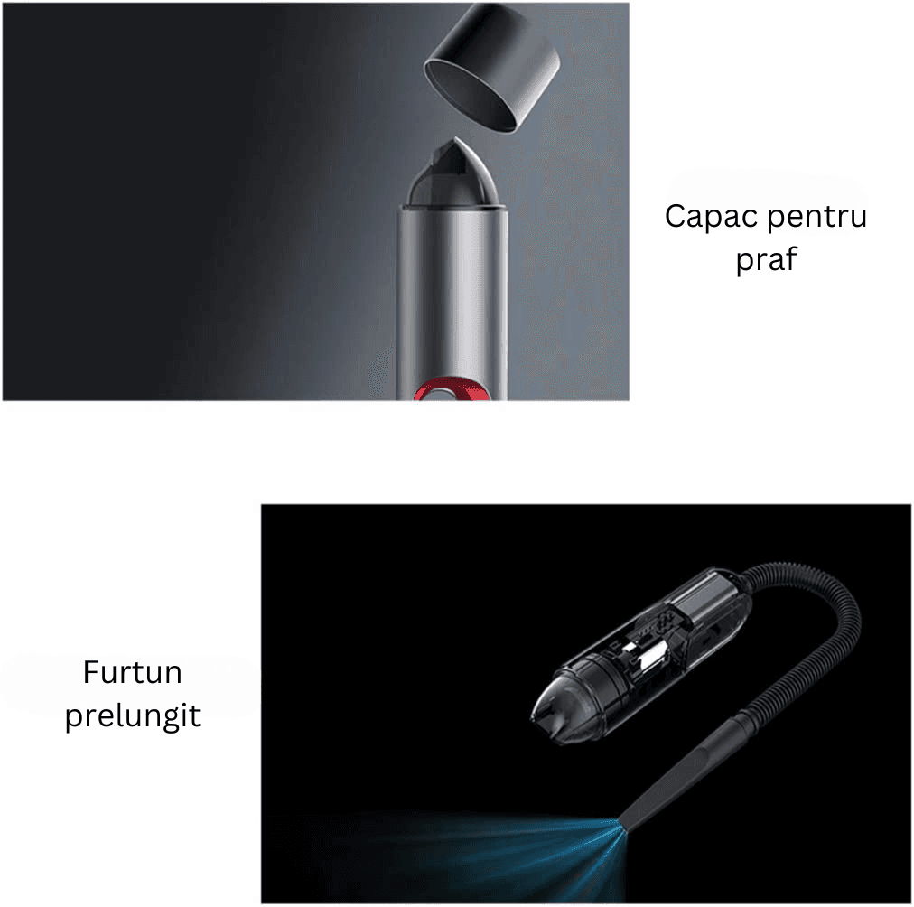 Aspirator Auto Portabil Profesional Wireless, 5000 mAh, Mini Aspirator de Mână pentru Mașină, Casă și Birou, Ideal pentru Spații Mici și Dificil de Accesat, Încărcare USB Tip C, Gri