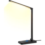 Lampa LED Birou Elindor® Cu Incarcare Wireless, 5 Moduri Lumina, 10 Intensitati, Control Tactil, Ajustabila, USB, 450lm, Negru