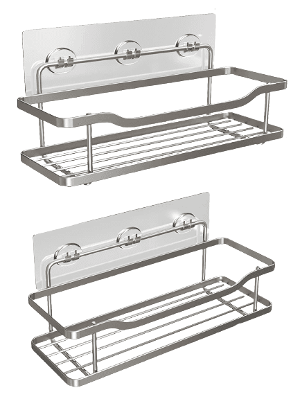 Raft de Duș, Etajeră Baie, Oțel Inoxidabil, Set 2 Rafturi, Argintiu