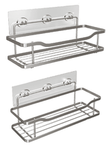 Raft de Duș, Etajeră Baie, Oțel Inoxidabil, Set 2 Rafturi, Argintiu