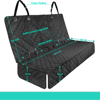 Husă Auto Universală pentru Protecție și Transport Animale, Impermeabilă, Anti-Alunecare, 143 cm, Neagră