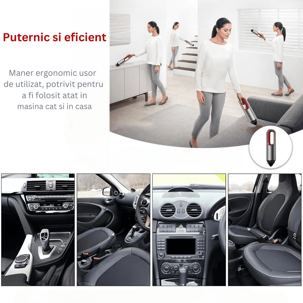 Aspirator Auto Portabil Profesional Wireless, 5000 mAh, Mini Aspirator de Mână pentru Mașină, Casă și Birou, Ideal pentru Spații Mici și Dificil de Accesat, Încărcare USB Tip C, Gri