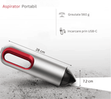 Aspirator Auto Portabil Profesional Wireless, 5000 mAh, Mini Aspirator de Mână pentru Mașină, Casă și Birou, Ideal pentru Spații Mici și Dificil de Accesat, Încărcare USB Tip C, Gri