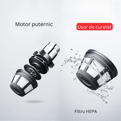 Aspirator Auto Portabil Profesional Wireless, 5000 mAh, Mini Aspirator de Mână pentru Mașină, Casă și Birou, Ideal pentru Spații Mici și Dificil de Accesat, Încărcare USB Tip C, Gri