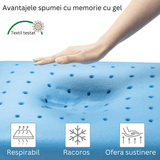 Perna Ortopedică, Gel Memory Foam, 60x40x14 cm, Suport Gât și Cervical, Albastru