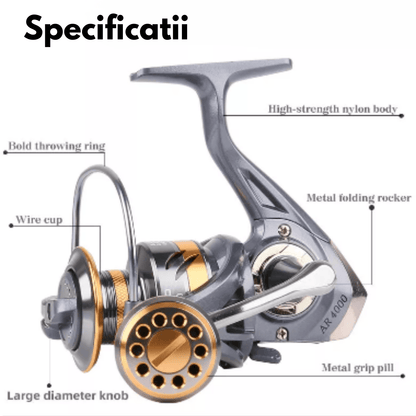 Mulineta Spinning AR 7000, Tambur Metalic, Frânare Statică 8 kg, Gri
