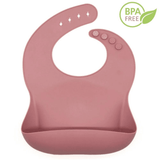 Set hrănire bebe din silicon, 8 piese: bavetă, farfurie compartimentată, bol cu ventuză, 2 seturi linguriță și furculiță, cană, fără alergeni, roz.