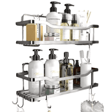 Raft de Duș, Etajeră Baie, Oțel Inoxidabil, Set 2 Rafturi, Argintiu