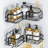 Raft de Duș Colțar, Etajeră pentru Baie, Oțel Inoxidabil, Set 2 Rafturi, Negru