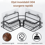 Raft de Duș Colțar, Etajeră pentru Baie, Oțel Inoxidabil, Set 2 Rafturi, Negru