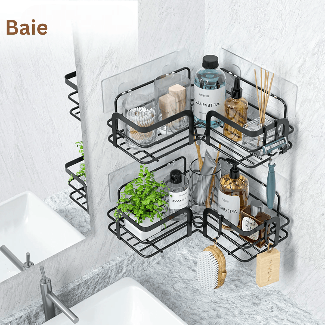 Raft de Duș Colțar, Etajeră pentru Baie, Oțel Inoxidabil, Set 2 Rafturi, Negru