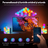 Lampă LED Modulară de Perete, Kit 6 Panouri Hexagon RGBI, Wi-Fi, Bluetooth, Sincronizare Muzicală, Compatibilă iOS/Android, Alexa & Google Assistant, Telecomandă, Dimmer, Timer, Multicolor