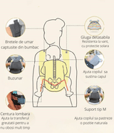 Marsupiu ergonomic cu glugă detașabilă, buzunar de depozitare, suport lombar, poziții spate sau rucsac pentru bebeluși.