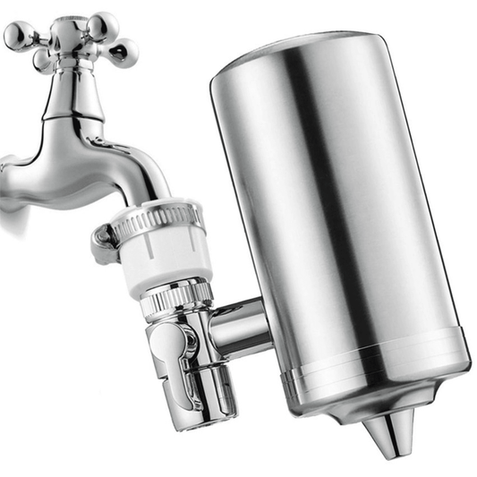 Filtru Apă Potabilă Elindor®, Robinet, Carbon Activ, Elimină Impuritățile și Metale Grele, Argintiu