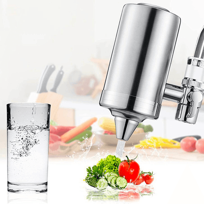 Filtru Apă Potabilă Elindor®, Robinet, Carbon Activ, Elimină Impuritățile și Metale Grele, Argintiu