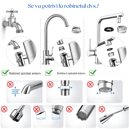 Filtru Apă Potabilă Elindor®, Robinet, Carbon Activ, Elimină Impuritățile și Metale Grele, Argintiu