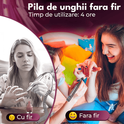 Freză unghii profesională wireless, 20.000 RPM, 6 capete, 60 benzi de șlefuire, gri