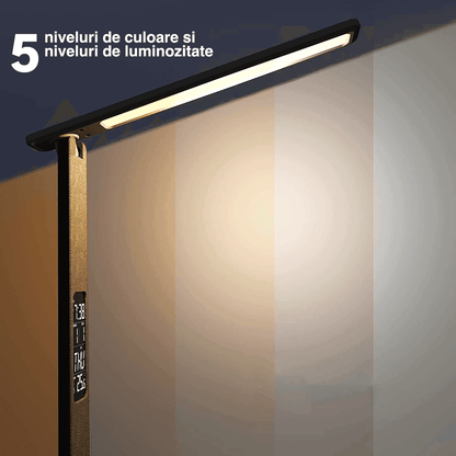 Lampa LED Birou Elindor® Cu Incarcare Wireless, 5 Moduri Lumina, 5 Intensitati, Control Tactil, USB, 450lm, Negru