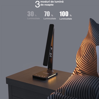 Lampa LED Birou Elindor® Cu Incarcare Wireless, 5 Moduri Lumina, 5 Intensitati, Control Tactil, USB, 450lm, Negru