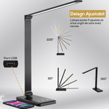 Lampa LED Birou Elindor® Cu Incarcare Wireless, 5 Moduri Lumina, 10 Intensitati, Control Tactil, Ajustabila, USB, 450lm, Negru