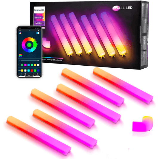 Set 6 Bare LED RGBIC Inteligente Elindor® Wall Light, Wi-Fi, Sincronizare Muzică, Compatibile Google Assistant/Alexa, 180 cm (6 x 30 cm)