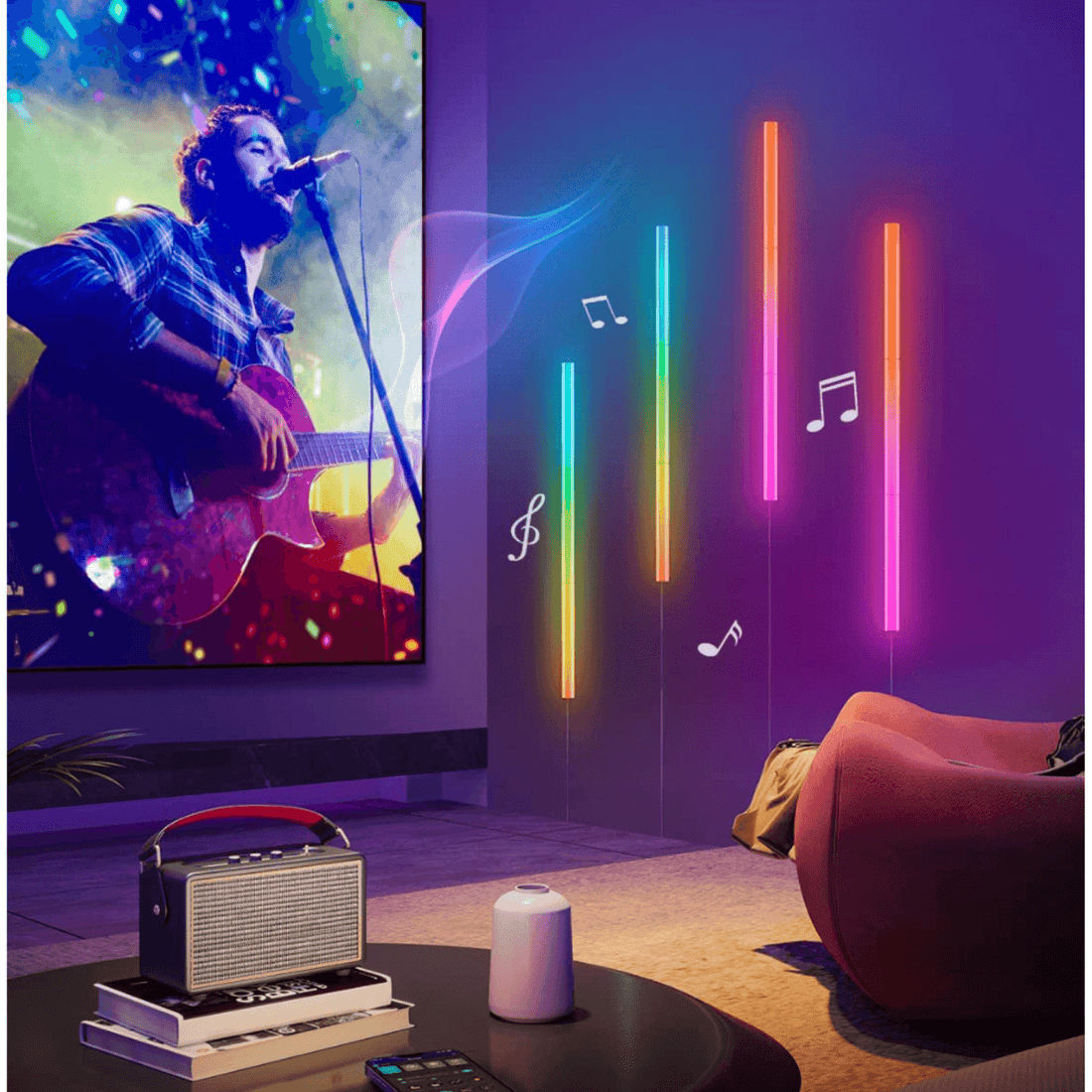 Set 6 Bare LED RGBIC Inteligente Elindor® Wall Light, Wi-Fi, Sincronizare Muzică, Compatibile Google Assistant/Alexa, 180 cm (6 x 30 cm)