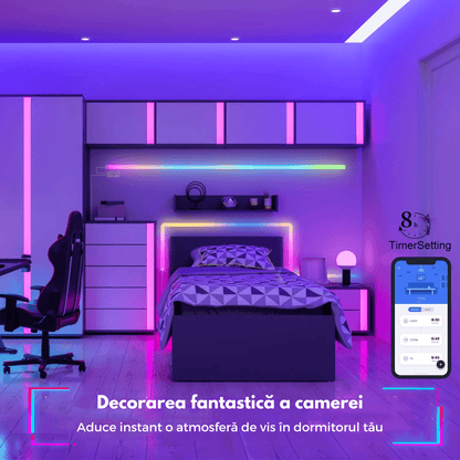 Set 6 Bare LED RGBIC Inteligente Elindor® Wall Light, Wi-Fi, Sincronizare Muzică, Compatibile Google Assistant/Alexa, 180 cm (6 x 30 cm)