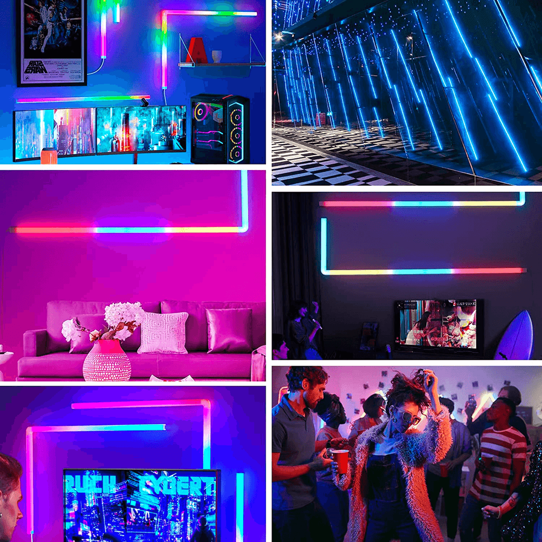 Set 6 Bare LED RGBIC Inteligente Elindor® Wall Light, Wi-Fi, Sincronizare Muzică, Compatibile Google Assistant/Alexa, 180 cm (6 x 30 cm)