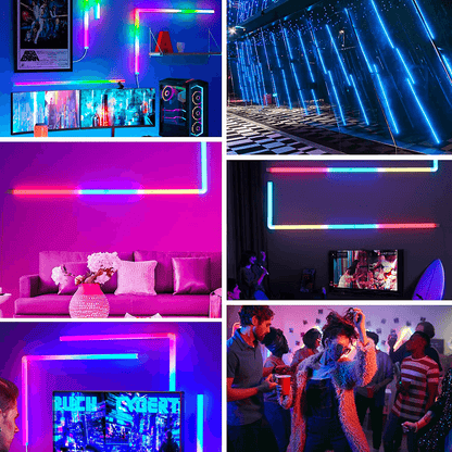 Set 6 Bare LED RGBIC Inteligente Elindor® Wall Light, Wi-Fi, Sincronizare Muzică, Compatibile Google Assistant/Alexa, 180 cm (6 x 30 cm)