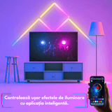 Set 6 Bare LED RGBIC Inteligente Elindor® Wall Light, Wi-Fi, Sincronizare Muzică, Compatibile Google Assistant/Alexa, 180 cm (6 x 30 cm)