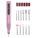 Freză unghii profesională wireless, 35.000 RPM, 11 capete, 6 benzi de șlefuire, roz deschis