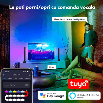Bare LED RGB Inteligente Elindor®, Control Aplicatie, Sincronizare Muzicală, Bluetooth, Lumini Ambientale, Multicolore