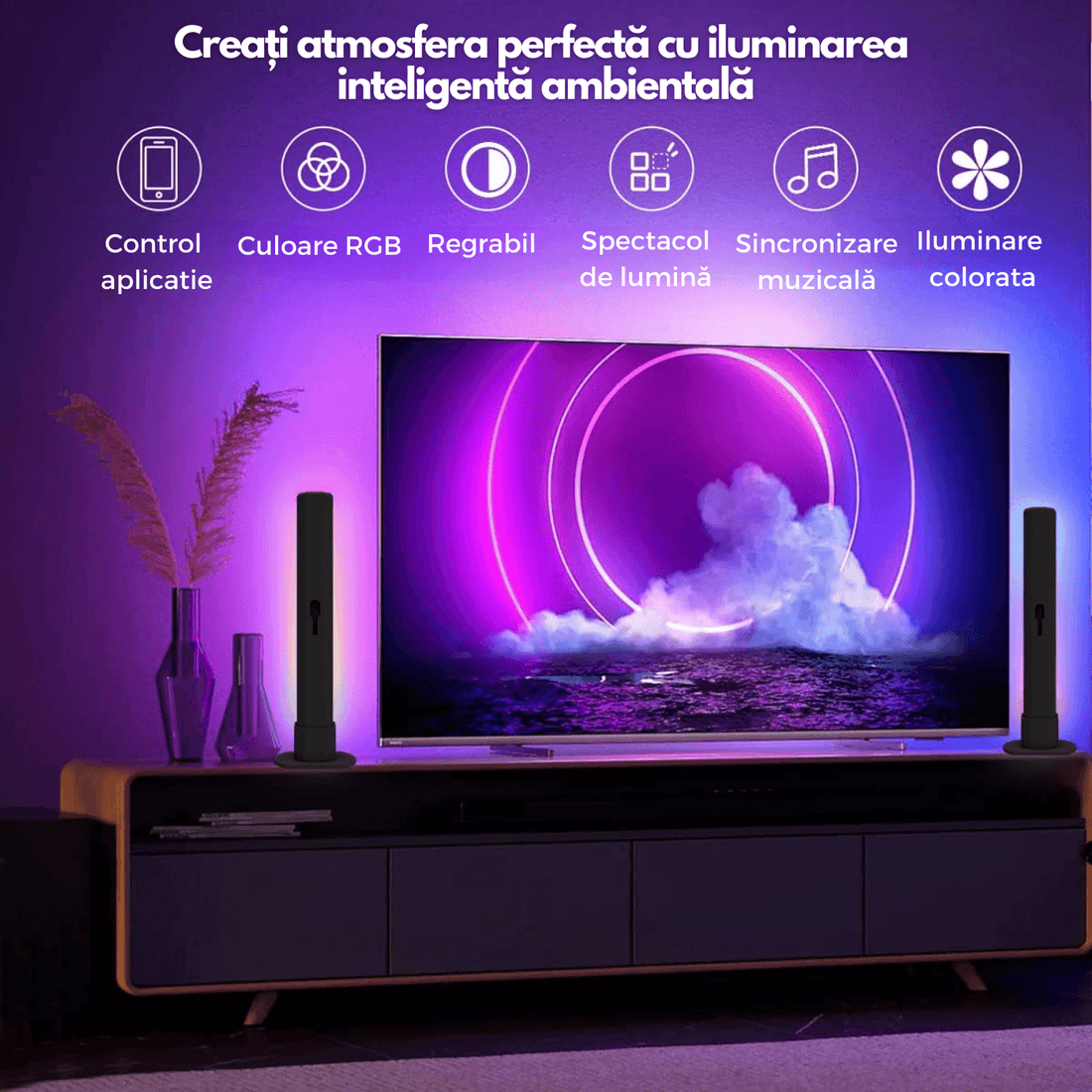 Bare LED RGB Inteligente Elindor®, Control Aplicatie, Sincronizare Muzicală, Bluetooth, Lumini Ambientale, Multicolore