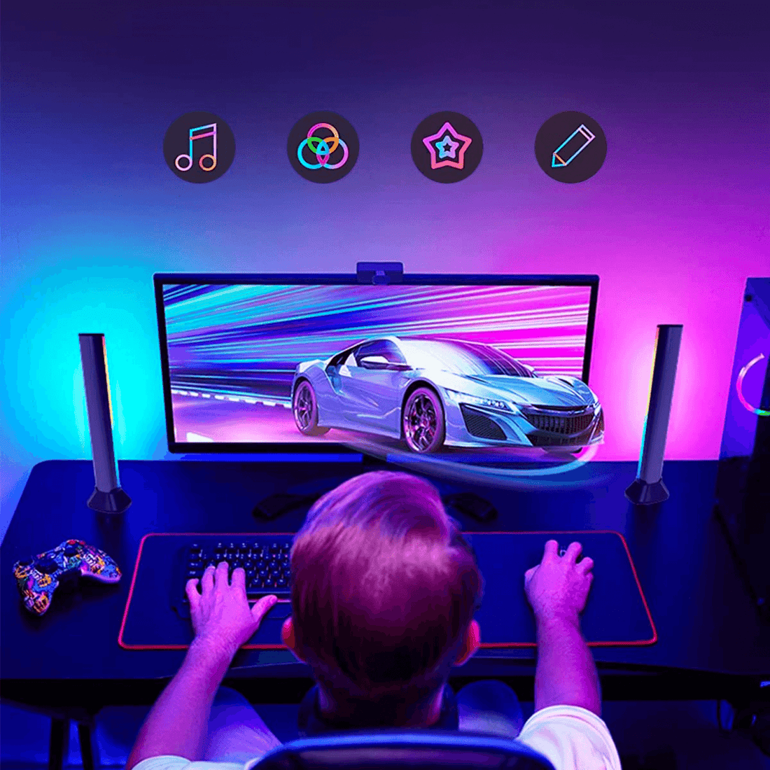 Bare LED RGB Inteligente Elindor®, Control Aplicatie, Sincronizare Muzicală, Bluetooth, Lumini Ambientale, Multicolore