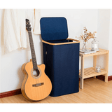 Coș de Rufe Bambus, Pliabil, cu Capac și Sac Detașabil, 100 L, 74 x 41 x 33 cm, Material Textil, Albastru