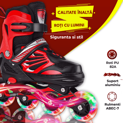 Role Reglabile S 27-32, Roți Luminoase Silicon, Rulmenți ABEC-7, Roșu