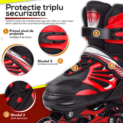 Role Reglabile M 33-37, Roți Luminoase Silicon, Rulmenți ABEC-7, Roșu