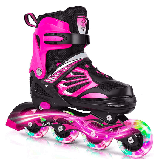 Role Reglabile M 33-37, Roți Luminoase Silicon, Rulmenți ABEC-7, Roz