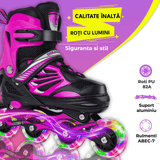 Role Reglabile L 38-41, Roți Luminoase Silicon, Rulmenți ABEC-7, Roz