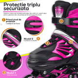 Role Reglabile L 38-41, Roți Luminoase Silicon, Rulmenți ABEC-7, Roz