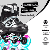 Role Reglabile S 27-32, Roți Luminoase Silicon, Rulmenți ABEC-7, Negru